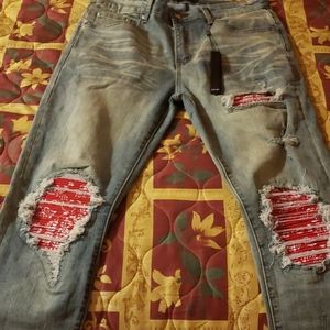 Amiri red bandana jeans mens
